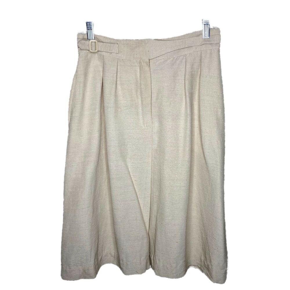 VTG Women's Silk Skirt Size 11/42 Faux Wrap Beige Belted Pockets Light Academia
